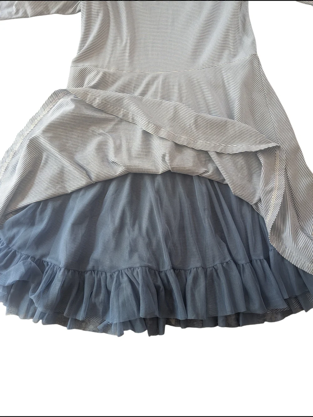 Matilda Jane Light Blue White Striped A-Line Cotton 3/4 Sleeve Dress